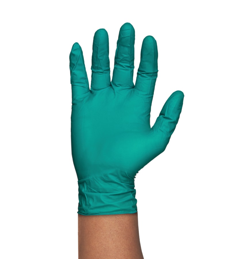 green rubber gloves